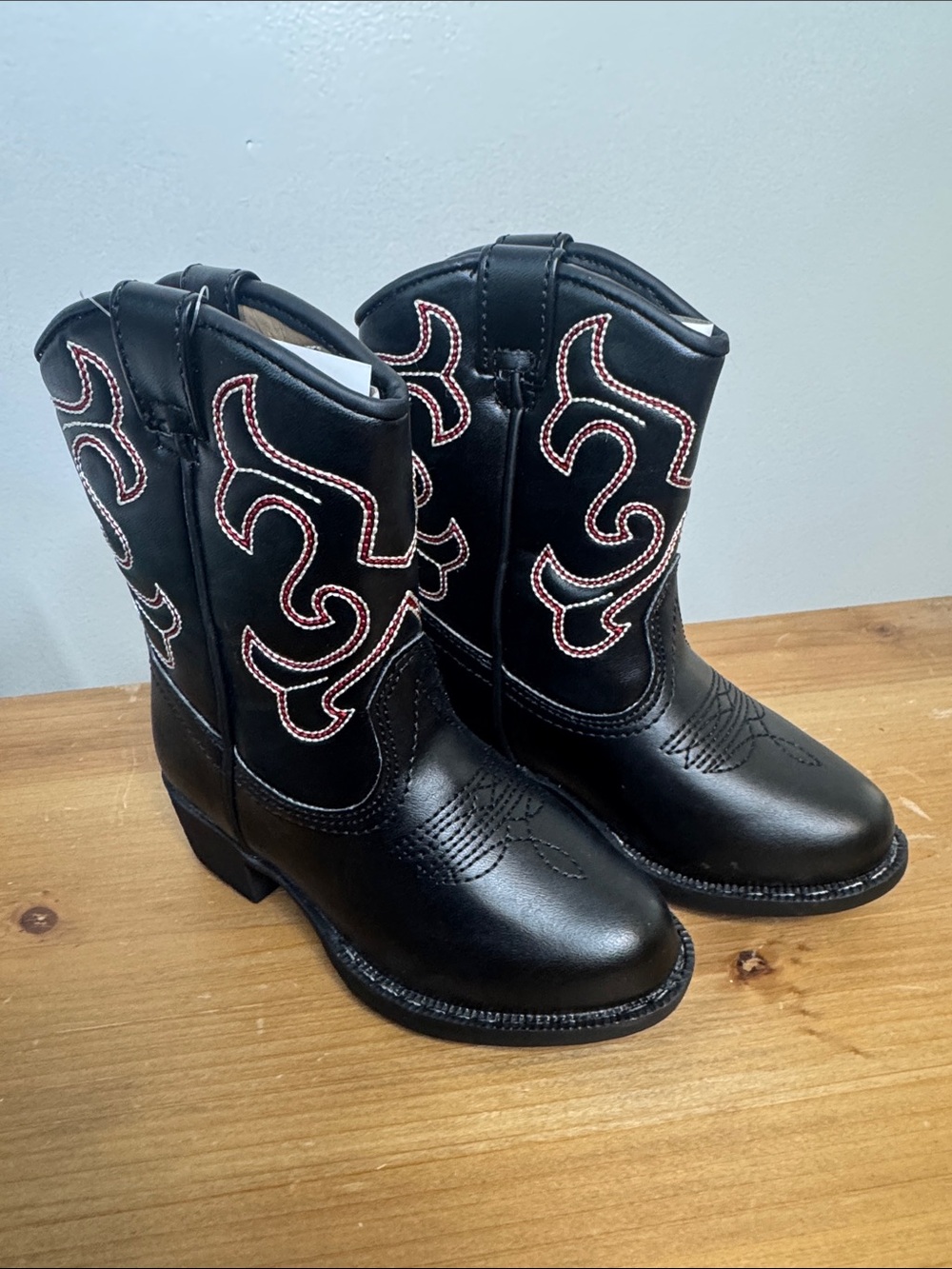 Black Western Cowboy Boots with Red & White Stitching